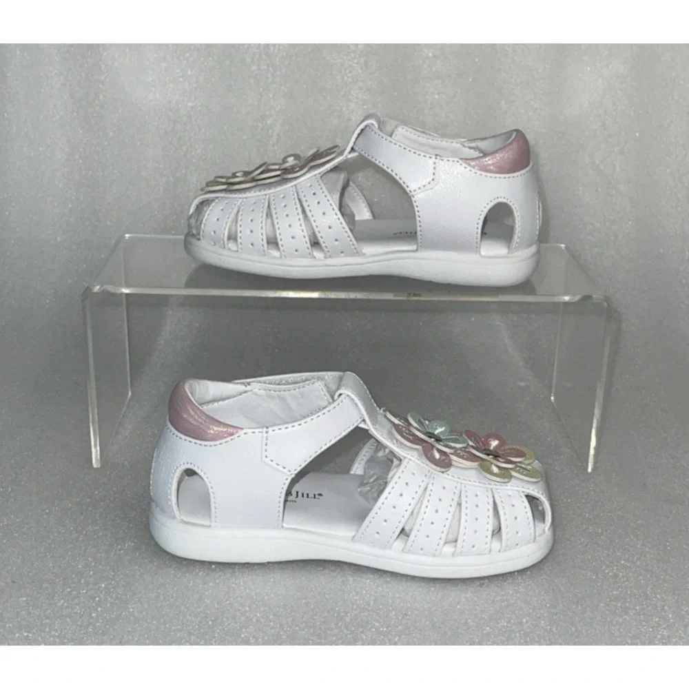 Christie & Jill Sandals Lil Mila White & Pink Flowers Little Girls‎ Size 7M New